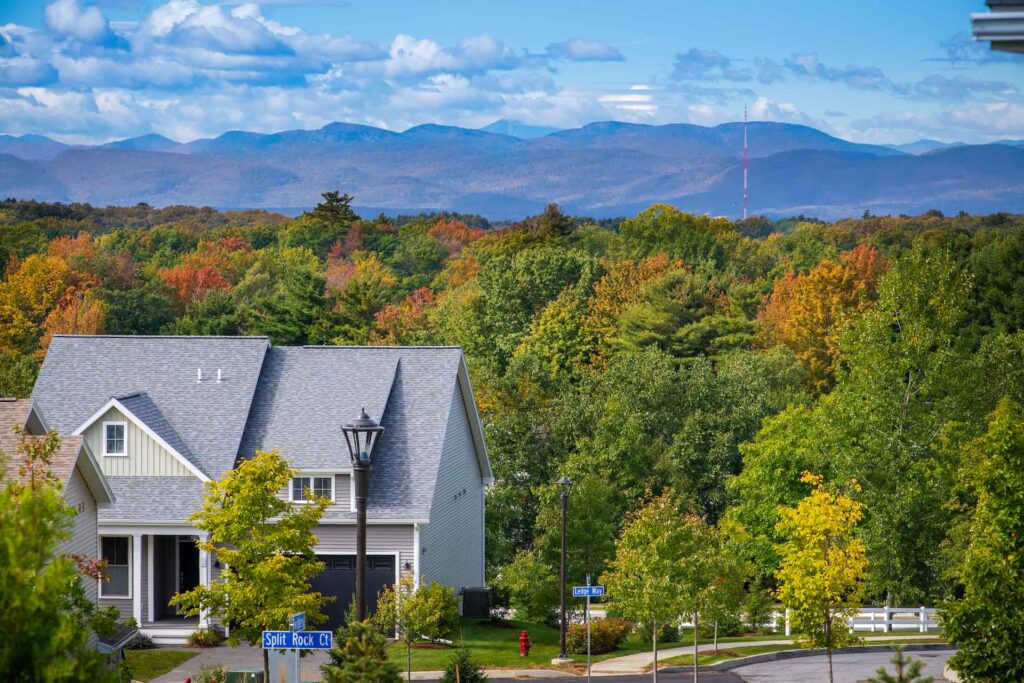 Fall view of Split Rock Court and mountains in the distance