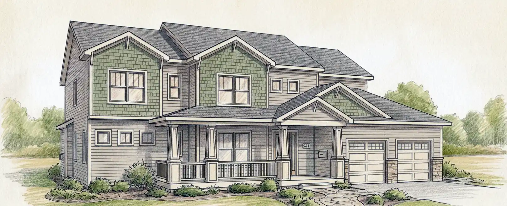 Architectural rendering of a large house