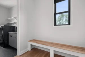 Entryway with wooden bench