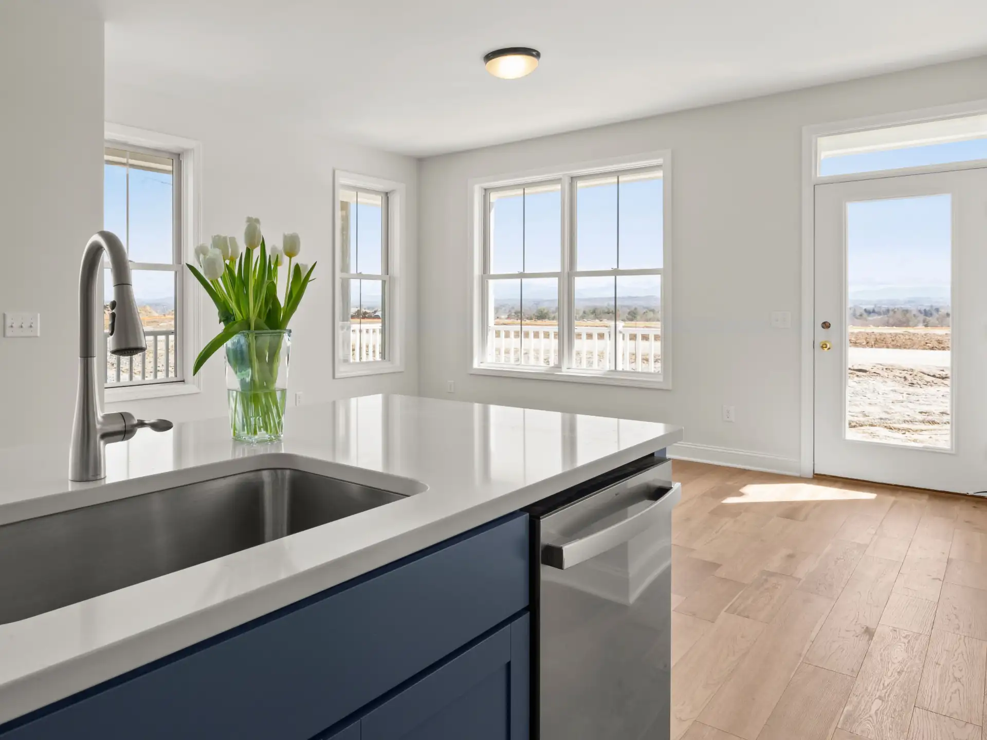 blue kitchen island sink mountain view
