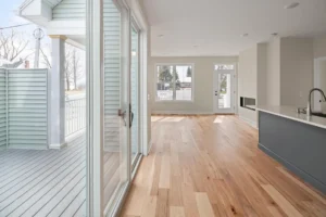 sliding glass door deck view open living area